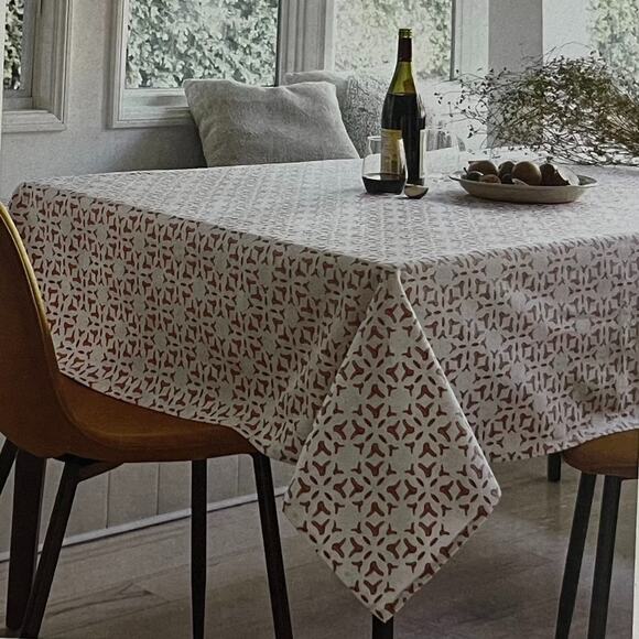 Threshold Brown/White Abstract Cotton Fabric Tablecloth Rectangle (5'x7') - Picture 1 of 6